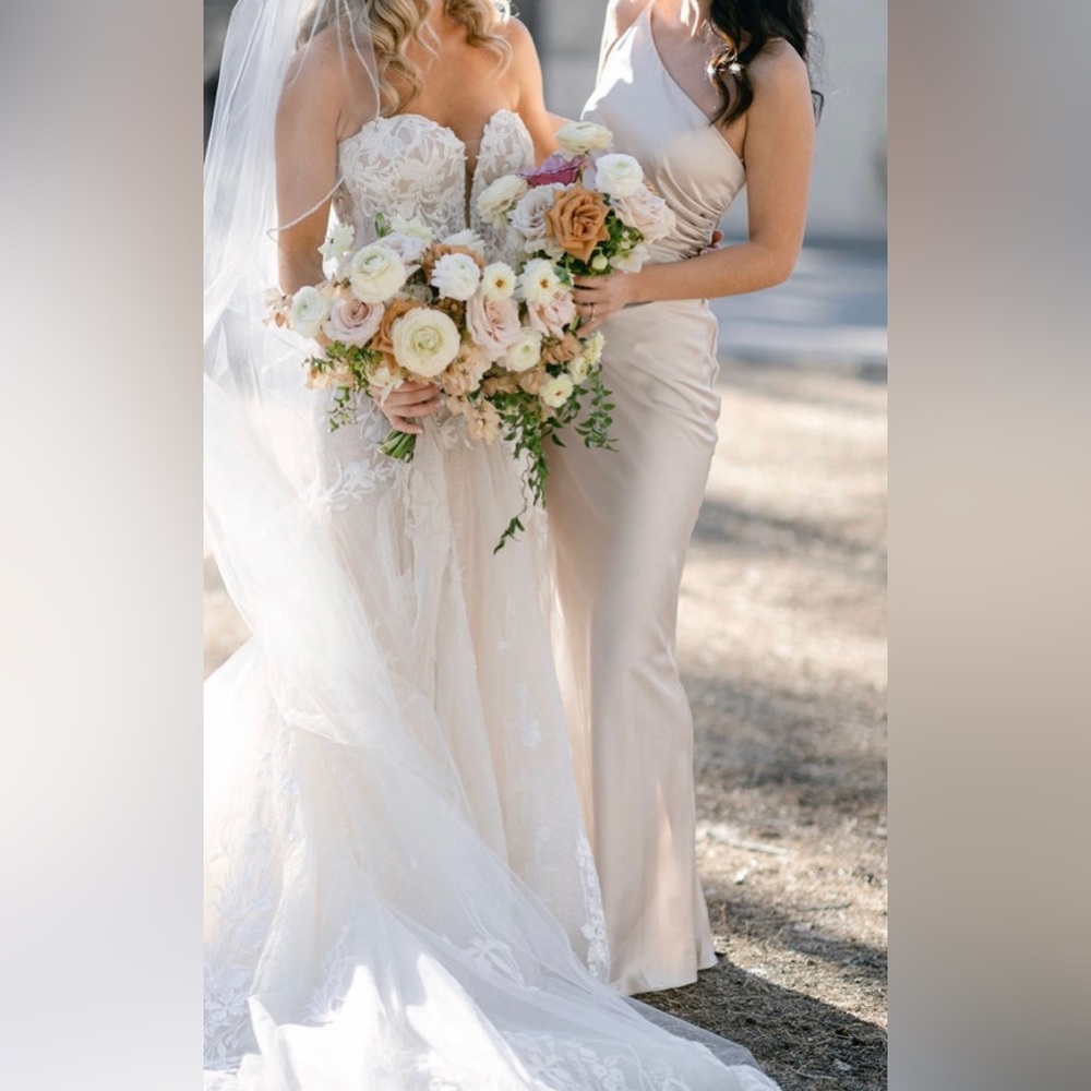 Revelry Jade Satin Bridesmaid Dress in Soft Champagne